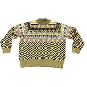 LOGO by Lori Goldstein x Smiley World Women's Sweater‎ Fair Isle Size XL Yellow